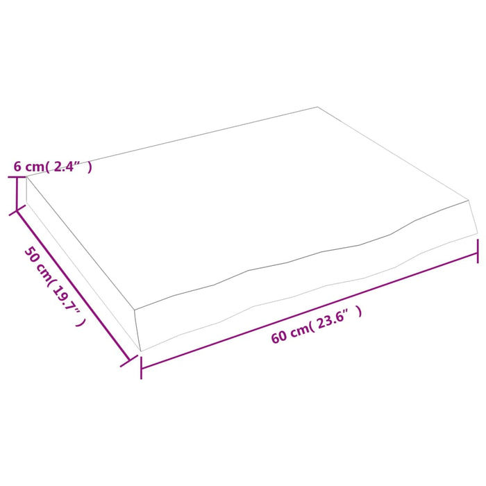 Blat de baie, maro deschis, 60x50x(2-6) cm, lemn masiv tratat