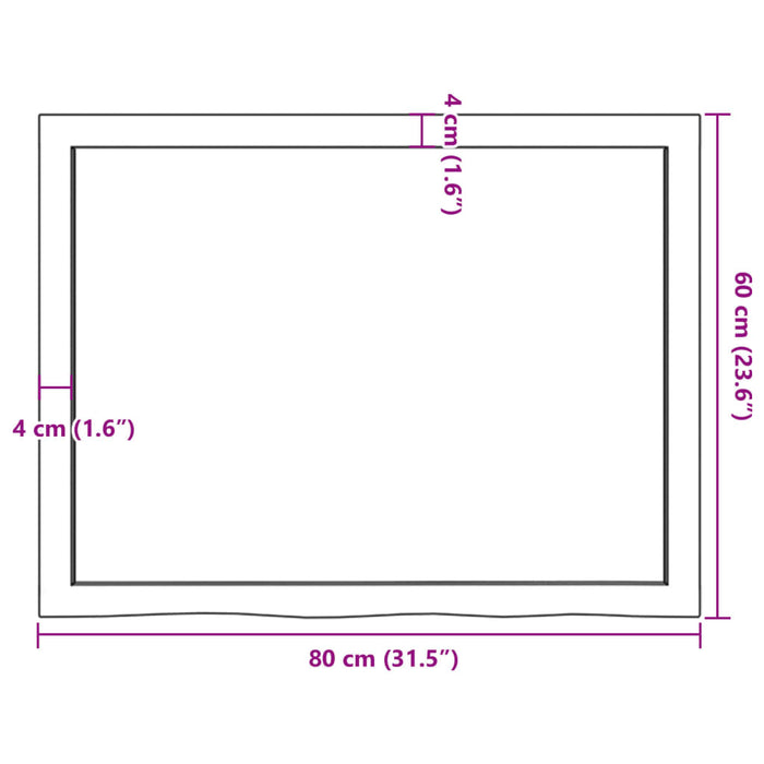 Blat de baie, maro deschis, 80x60x(2-4) cm, lemn masiv tratat