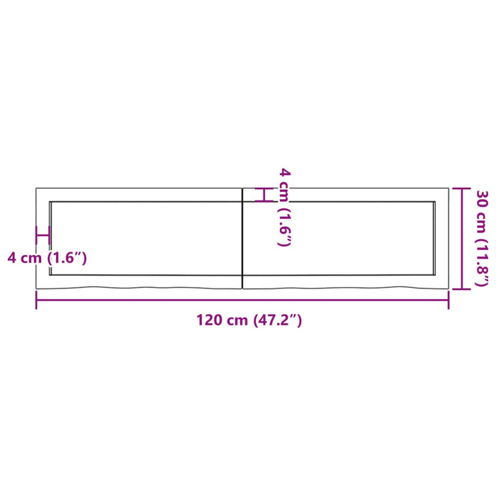 Blat de baie, maro deschis, 120x30x(2-6) cm, lemn masiv tratat