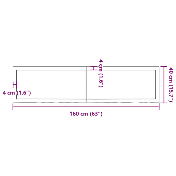 Blat de baie, maro deschis, 160x40x(2-4) cm, lemn masiv tratat