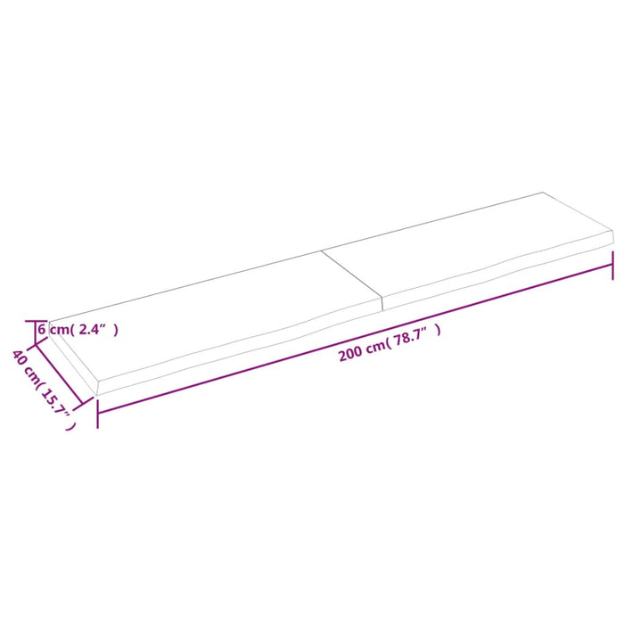 Blat de baie, maro deschis, 200x40x(2-6) cm, lemn masiv tratat