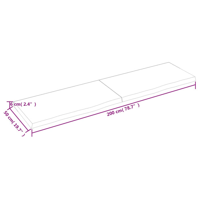 Blat de baie, maro deschis, 200x50x(2-6) cm, lemn masiv tratat