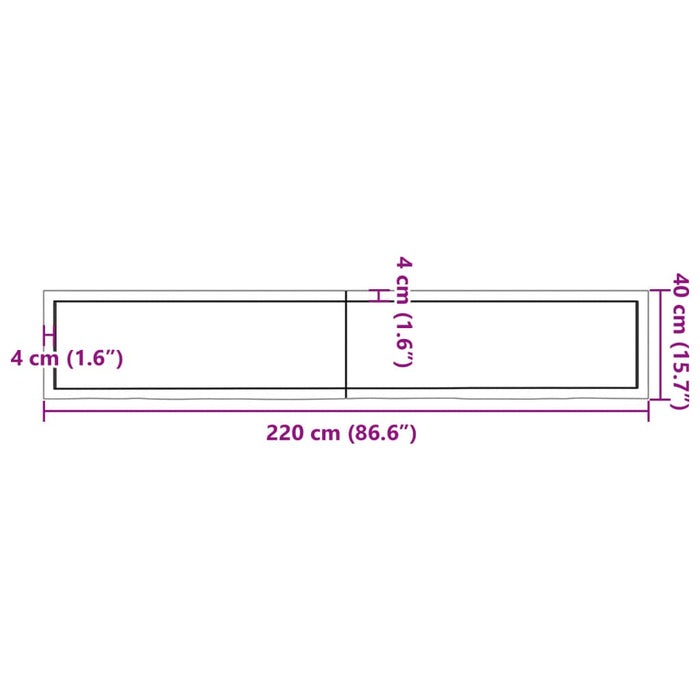 Blat de baie, maro deschis, 220x40x(2-4) cm, lemn masiv tratat