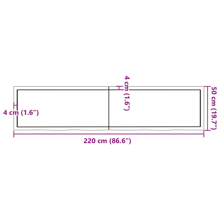 Blat de baie, maro deschis, 220x50x(2-4) cm, lemn masiv tratat