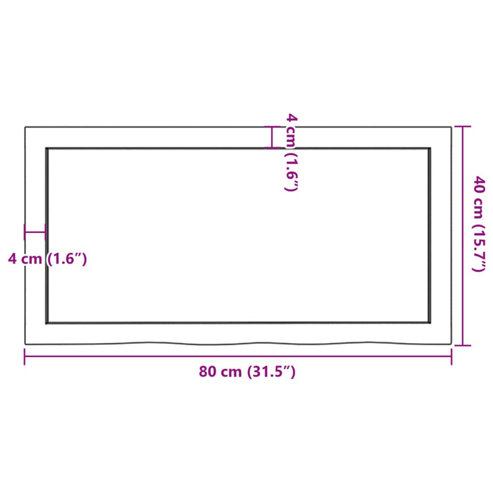 Blat de baie, maro închis, 80x40x(2-6) cm, lemn masiv tratat