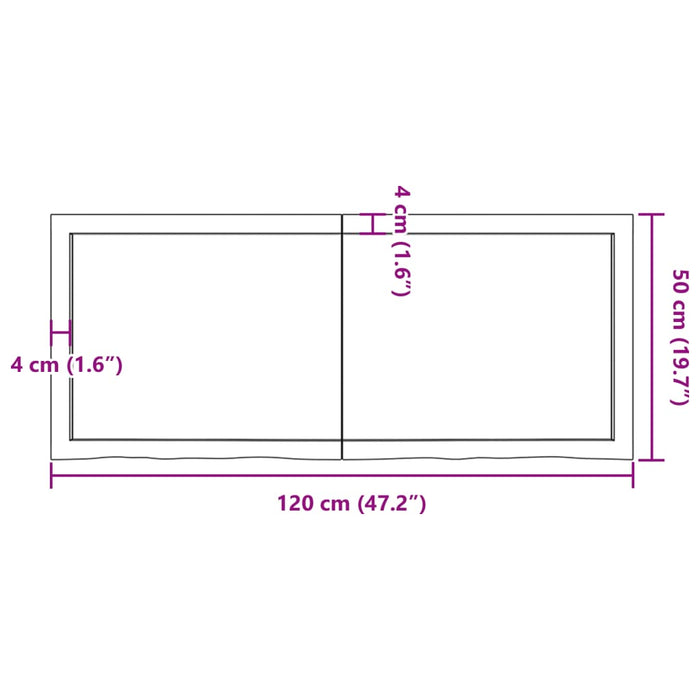 Blat de baie, maro închis, 120x50x(2-4) cm, lemn masiv tratat