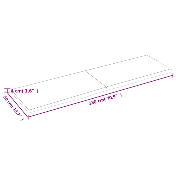 Blat de baie, maro închis, 180x50x(2-4) cm, lemn masiv tratat