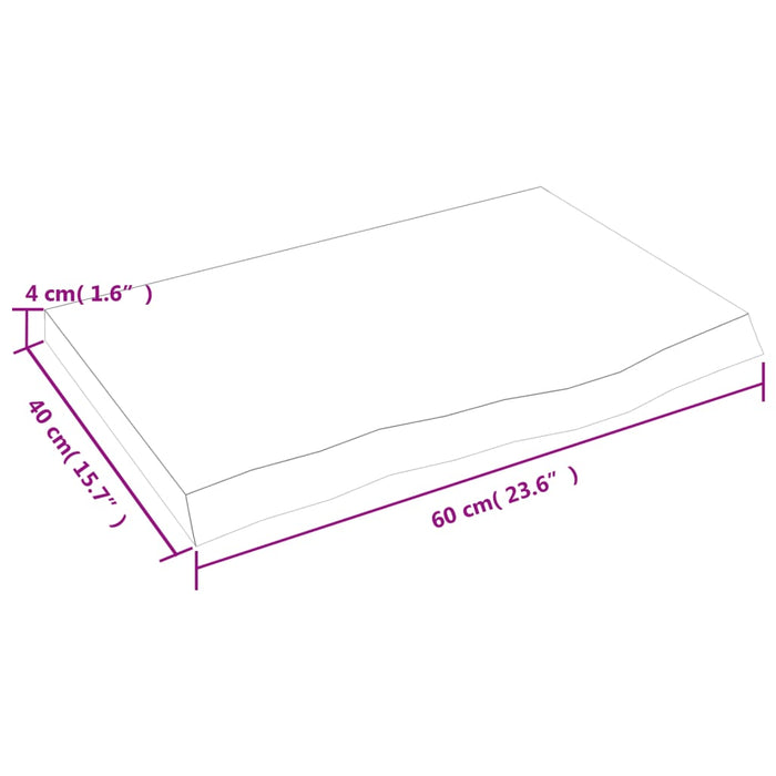 Blat de masă, 60x40x(2-4) cm, lemn masiv de stejar netratat