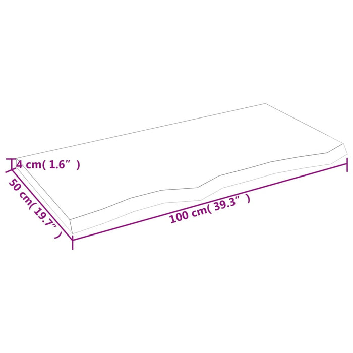 Blat de masă, 100x50x(2-4) cm, lemn masiv de stejar netratat