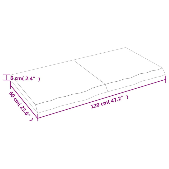 Blat de masă, 120x60x(2-6) cm, lemn masiv de stejar netratat