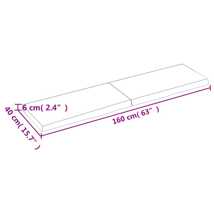 Blat de masă, 160x40x(2-6) cm, lemn masiv de stejar netratat