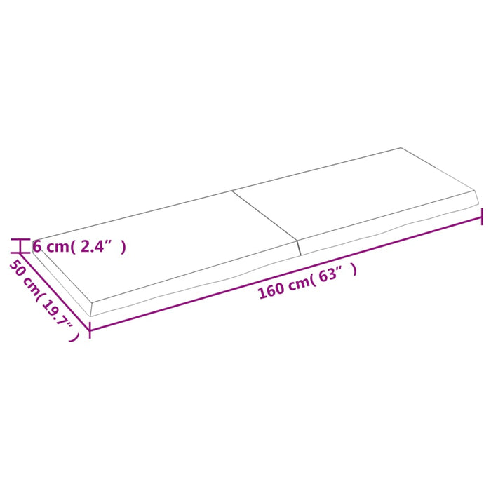 Blat de masă, 160x50x(2-6) cm, lemn masiv de stejar netratat