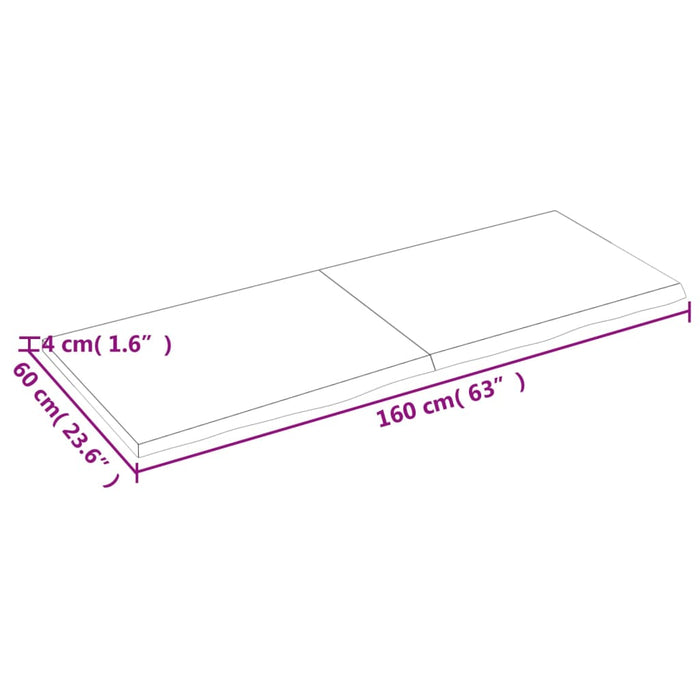 Blat de masă, 160x60x(2-4) cm, lemn masiv de stejar netratat