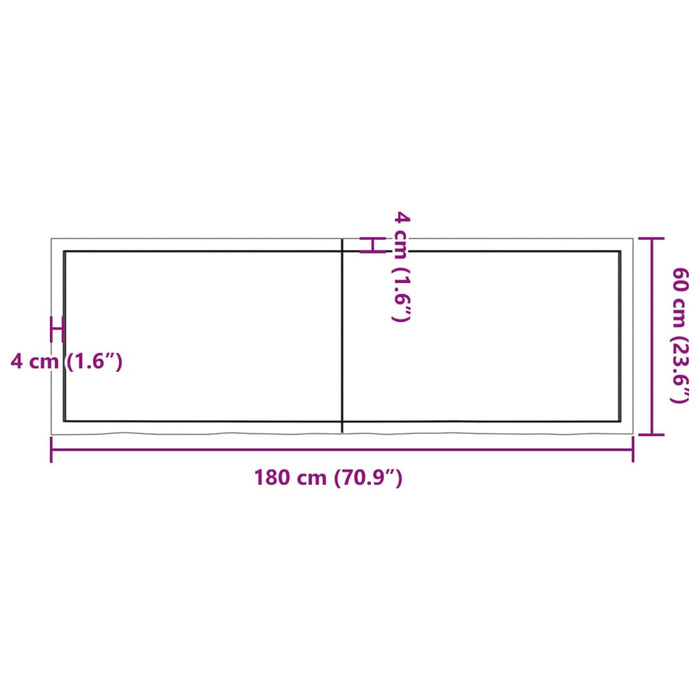 Blat de masă, 180x60x(2-4) cm, lemn masiv de stejar netratat