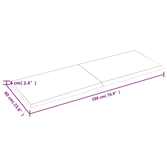 Blat de masă, 180x60x(2-6) cm, lemn masiv de stejar netratat