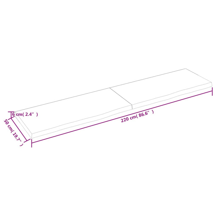 Blat de masă, 220x50x(2-6) cm, lemn masiv de stejar netratat