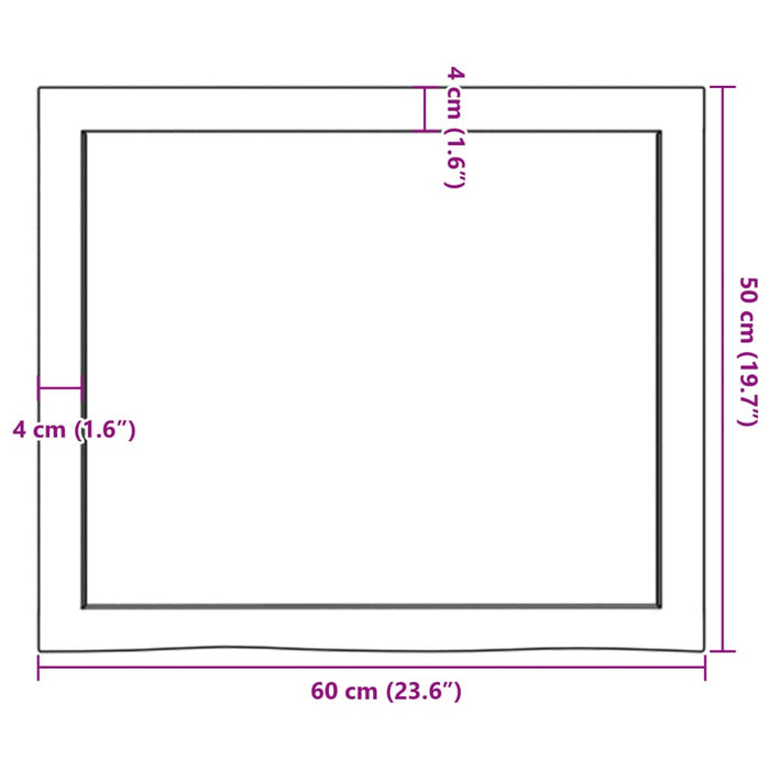 Blat de masă maro 60x50x(2-4) cm, lemn masiv stejar tratat