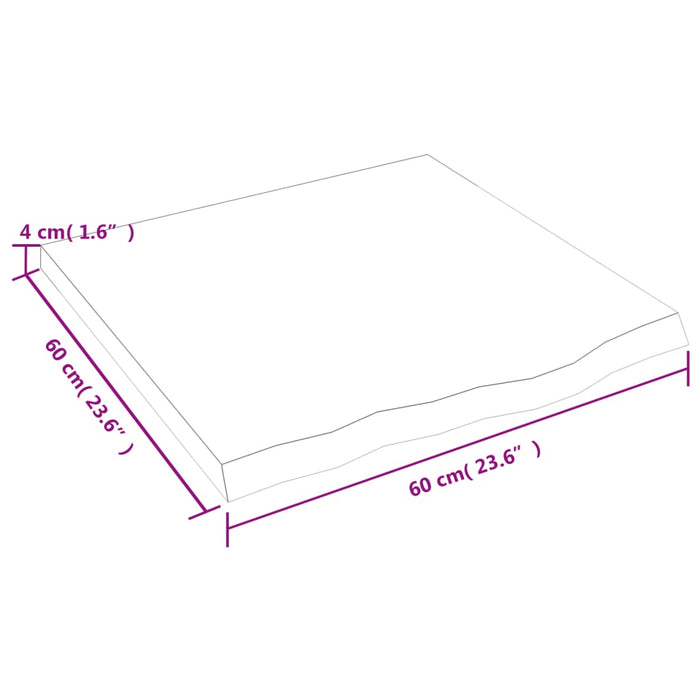 Blat de masă maro 60x60x(2-4) cm, lemn masiv stejar tratat