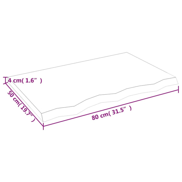 Blat de masă maro 80x50x(2-4) cm, lemn masiv stejar tratat