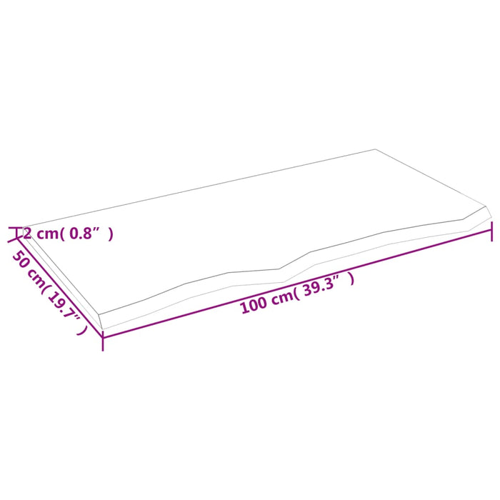 Blat masă maro deschis 100x50x2 cm, lemn masiv stejar tratat