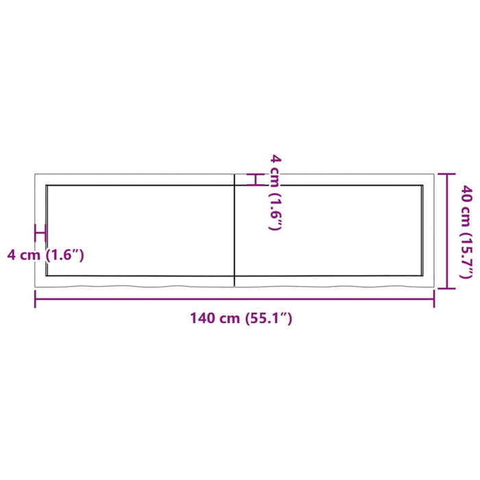 Blat de masă maro 140x40x(2-4) cm, lemn masiv stejar tratat