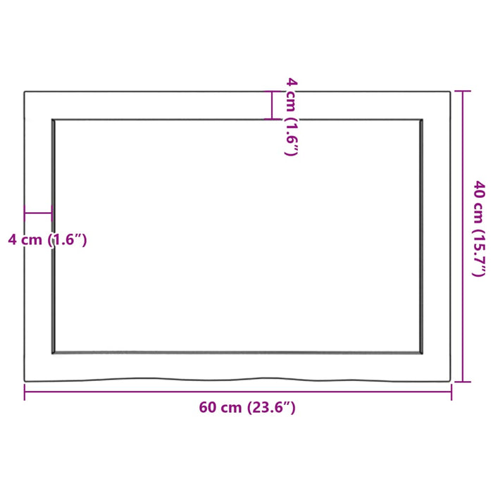 Blat de masă maro 60x40x(2-4) cm, lemn masiv stejar tratat