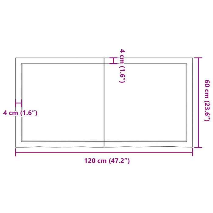 Blat de masă maro 120x60x(2-4) cm, lemn masiv stejar tratat