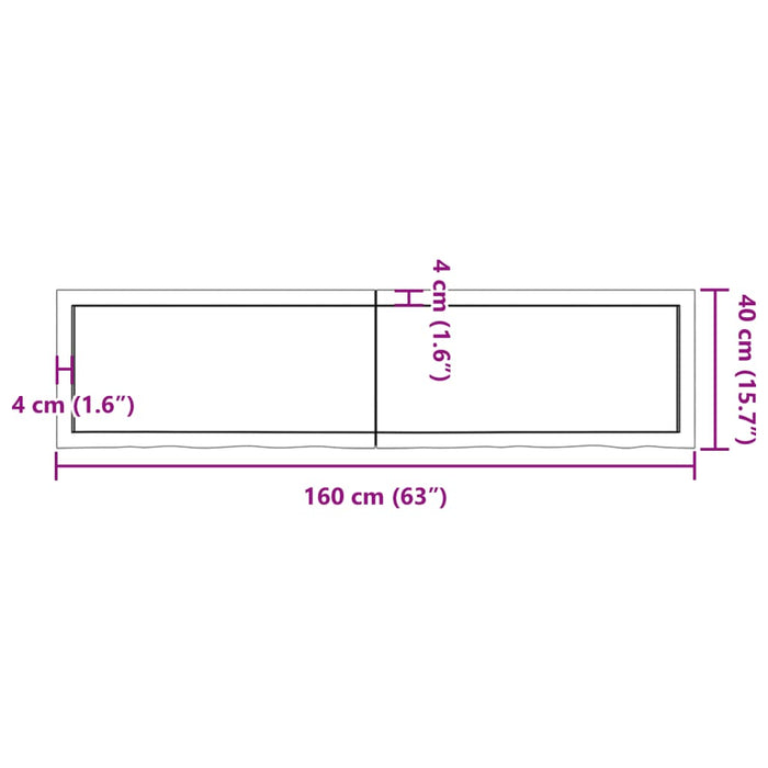 Blat de masă maro 160x40x(2-4) cm, lemn masiv stejar tratat