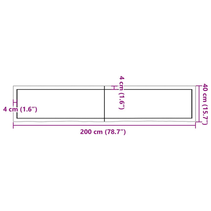 Blat de masă maro 200x40x(2-6) cm, lemn masiv stejar tratat