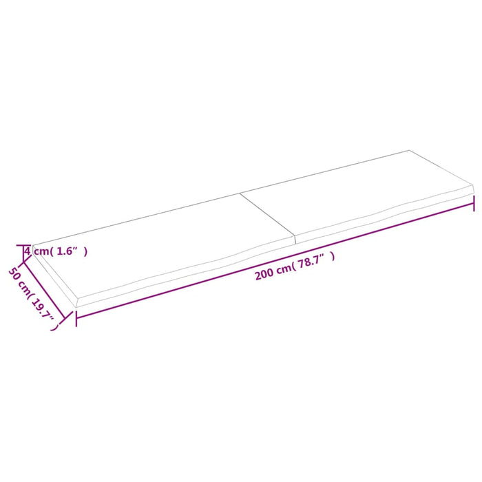 Blat de masă maro 200x50x(2-4) cm, lemn masiv stejar tratat