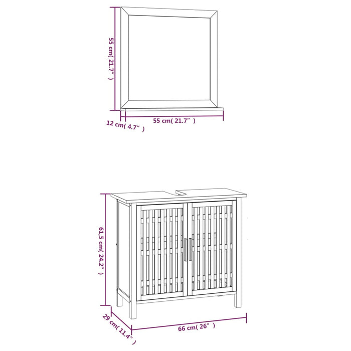 Set mobilier de baie, 2 piese, lemn masiv de nuc