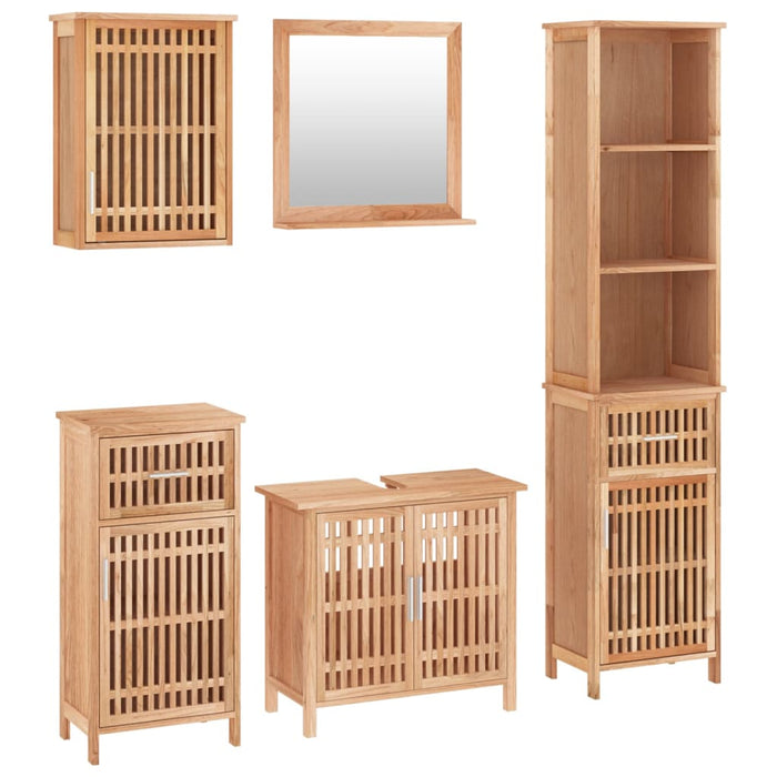 Set mobilier de baie, 5 piese, lemn masiv de nuc