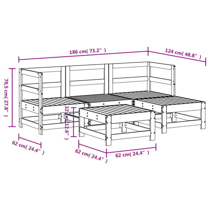 Set mobilier relaxare de grădină 5 piese alb lemn masiv de pin