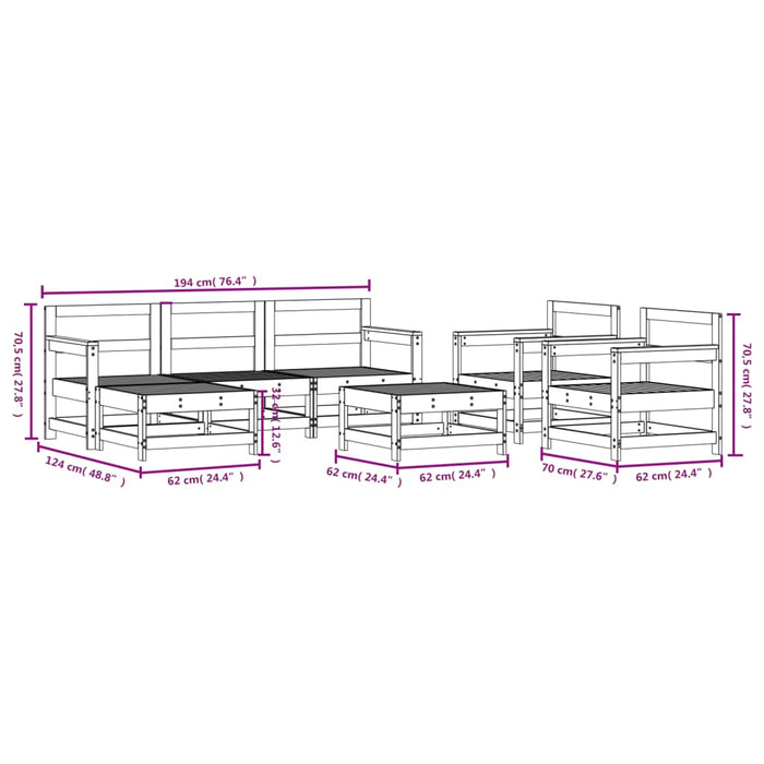 Set mobilier de grădină, 7 piese, alb, lemn masiv de pin