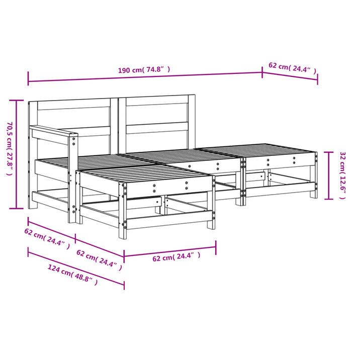 Set mobilier relaxare de grădină, 4 piese, gri, lemn masiv pin