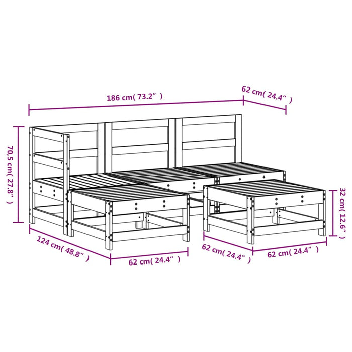 Set mobilier relaxare de grădină 5 piese alb lemn masiv de pin