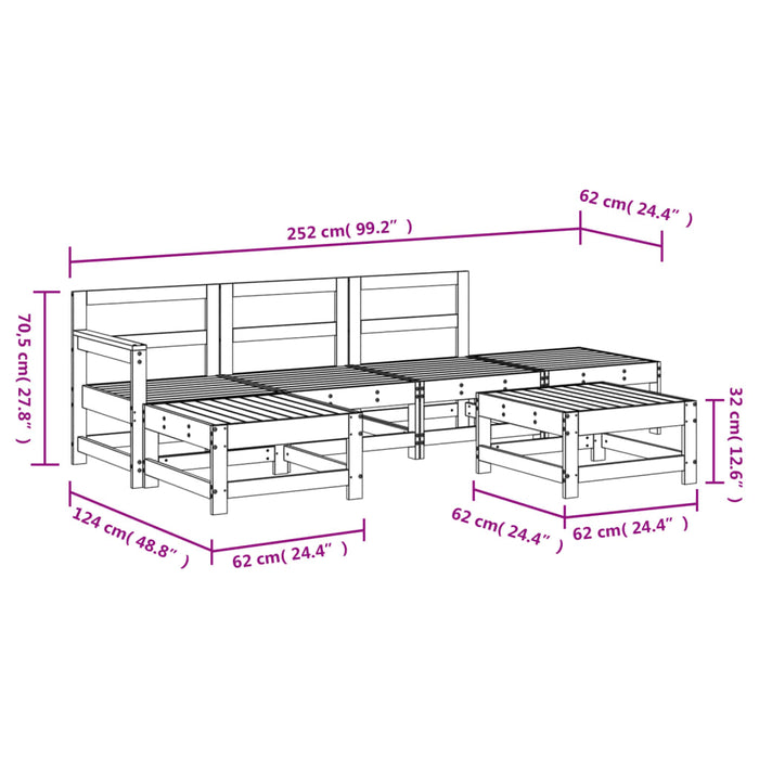 Set mobilier relexare de grădină, 6 piese, gri, lemn masiv pin