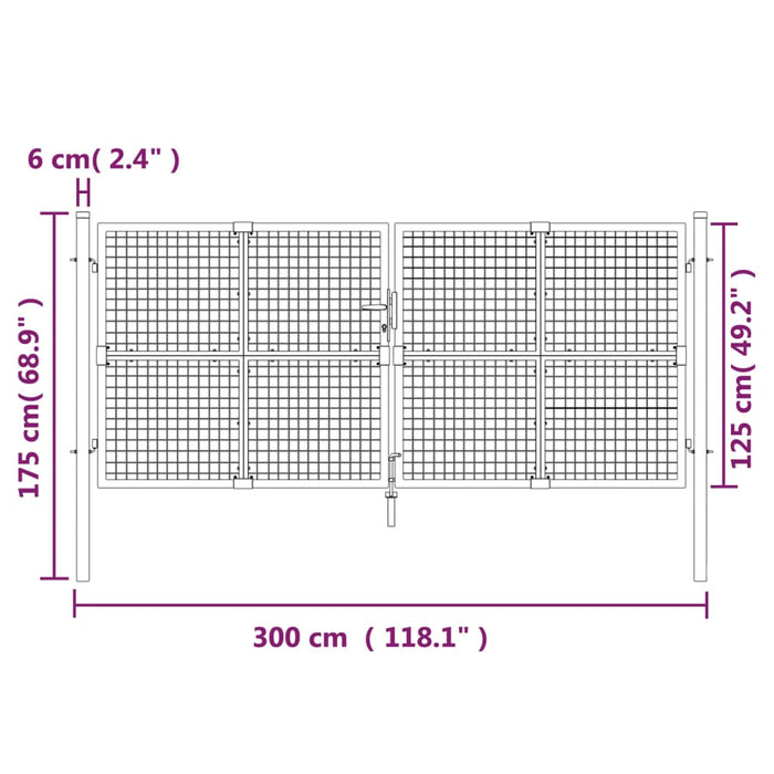 Poartă de grădină din plasă argintie 300x175 cm oțel galvanizat