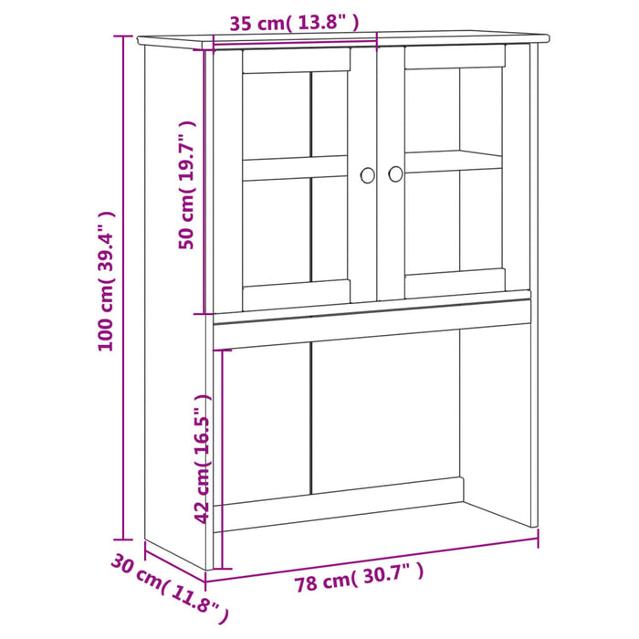 Dulap superior comodă „VIGO”, alb, 78x30x100 cm, lemn masiv pin