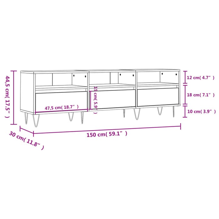 Comodă TV, gri beton, 150x30x44,5 cm, lemn prelucrat