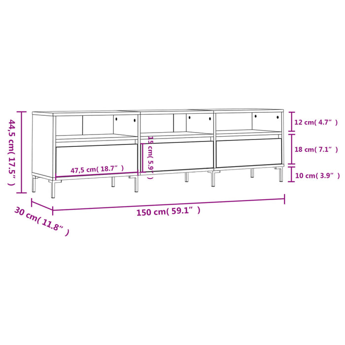 Comodă TV, gri beton, 150x30x44,5 cm, lemn prelucrat