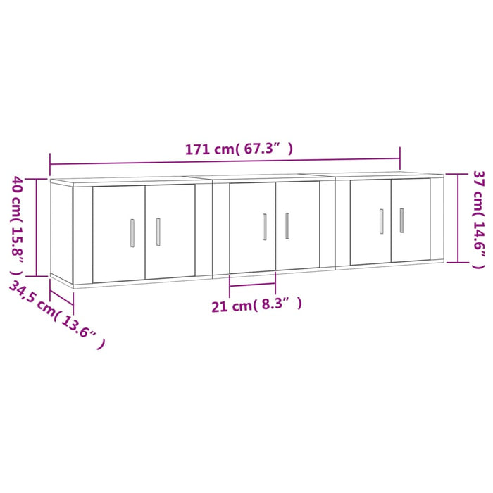 Dulapuri TV montate pe perete 3 buc stejar sonoma 57x34,5x40 cm