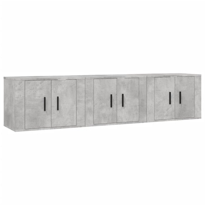 Dulapuri TV montate pe perete, 3 buc., gri beton, 57x34,5x40 cm