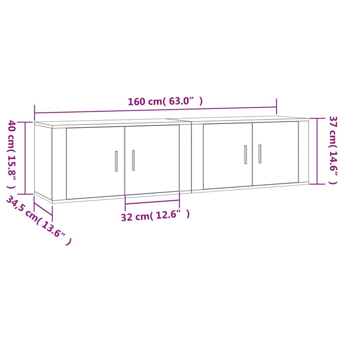 Dulapuri TV montate pe perete, 2 buc., gri beton, 80x34,5x40 cm