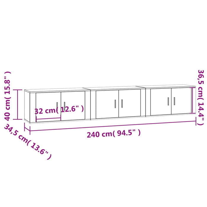 Dulapuri TV montate pe perete, 3 buc., alb, 80x34,5x40 cm