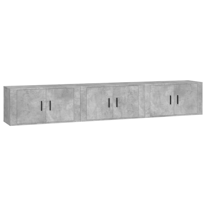 Dulapuri TV montate pe perete, 3 buc., gri beton, 80x34,5x40 cm