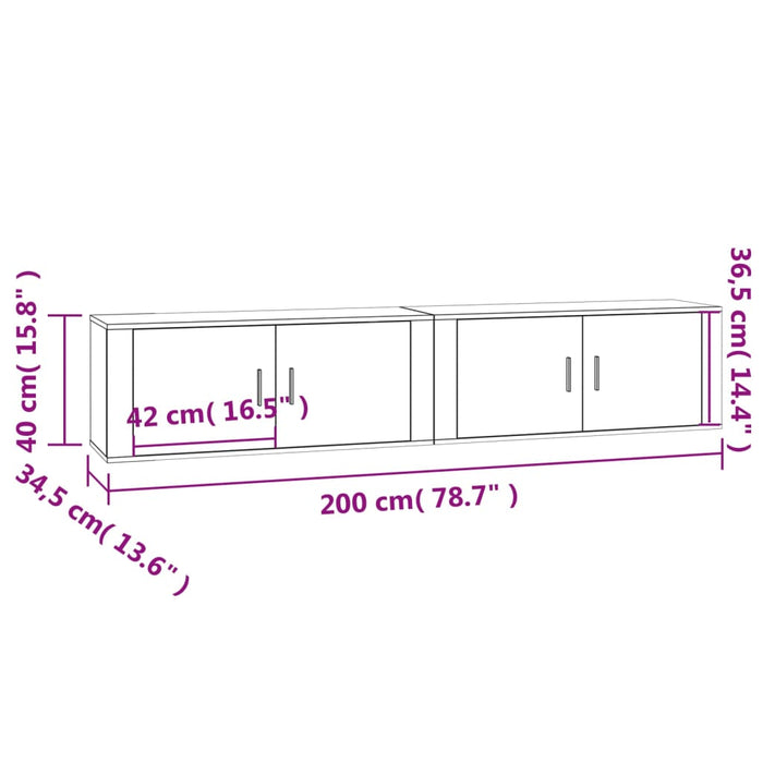 Dulapuri TV montate perete 2 buc. alb extralucios 100x34,5x40cm