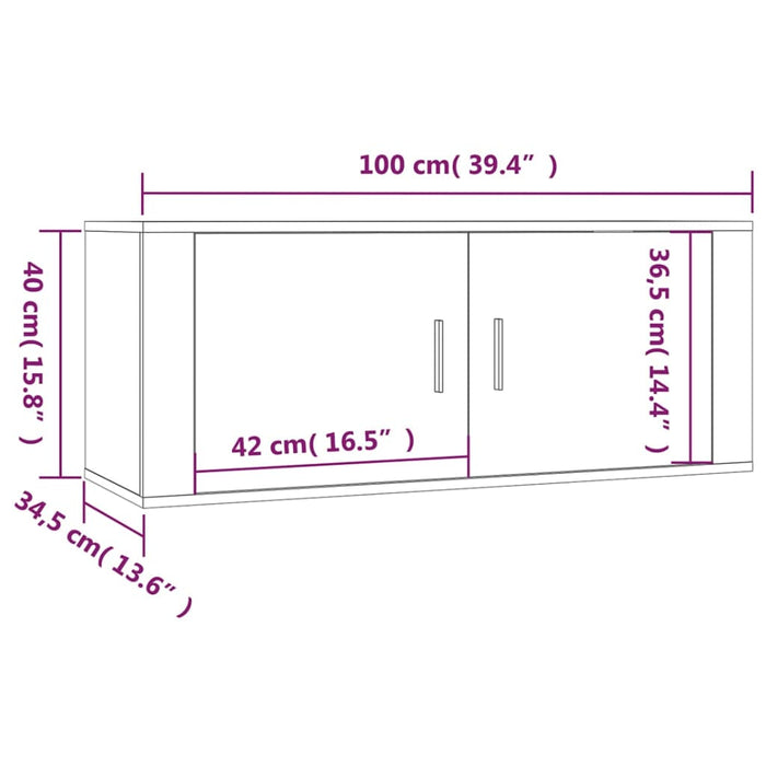 Dulapuri TV montate pe perete, 2 buc., gri beton, 100x34,5x40cm