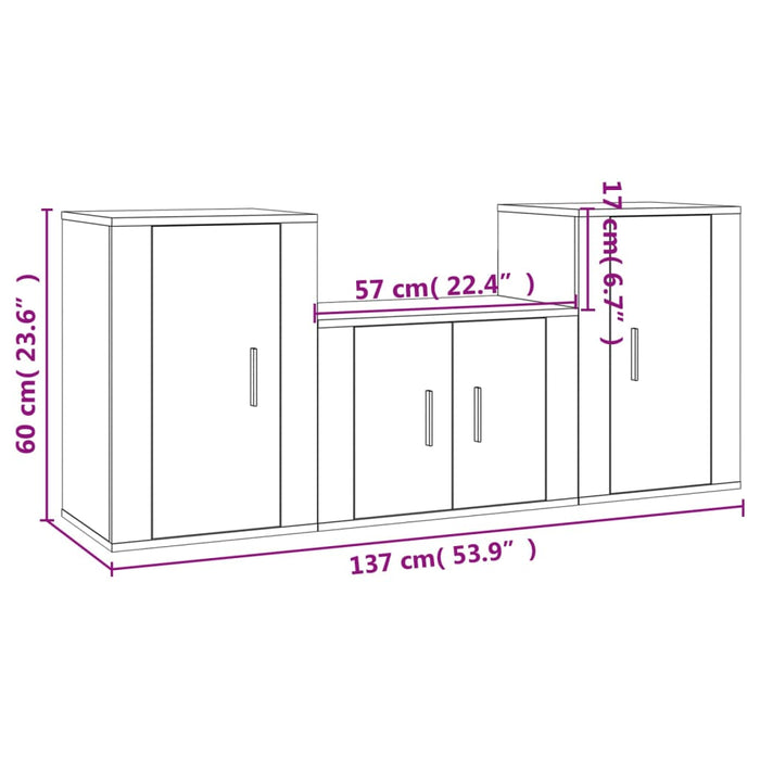 Set dulap TV, 3 piese, stejar sonoma, lemn prelucrat