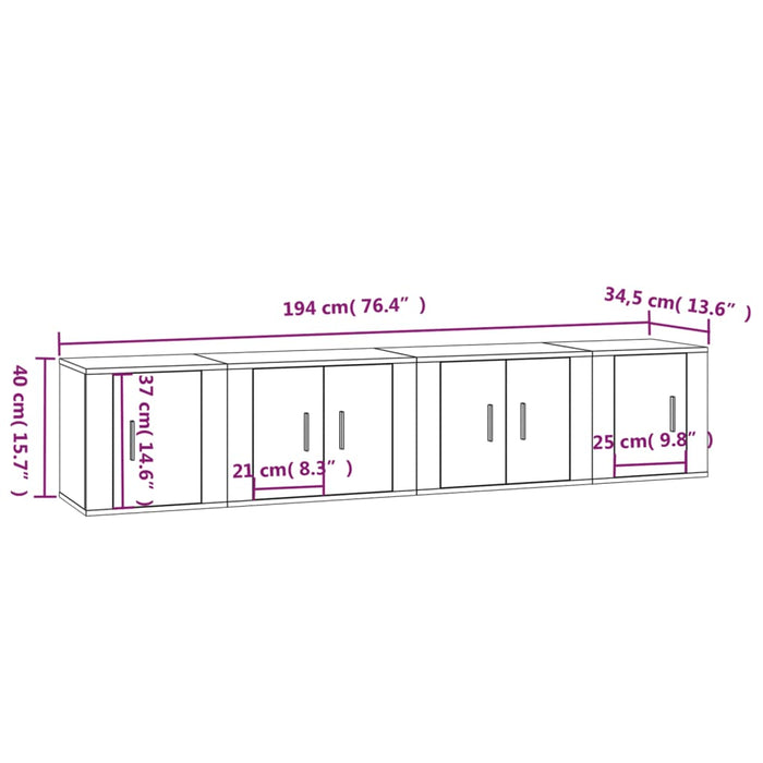 Set dulap TV, 4 piese, alb, lemn prelucrat